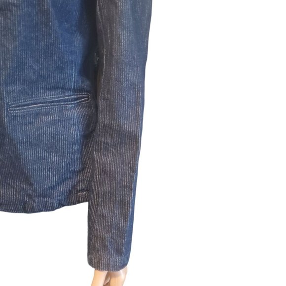 Vintage Y2K Sz S/M Old Navy Denim Jean Blazer Long Sleeve 1 button Pinstripe - Picture 4 of 12